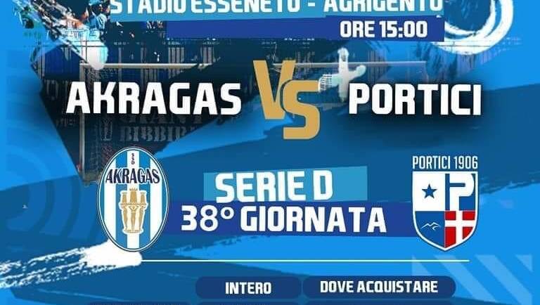 Domenica 5 maggio l’Akragas chiude il campionato di Serie D in casa contro il Portici: info biglietti e inizio prevendita, donne gratis allo stadio