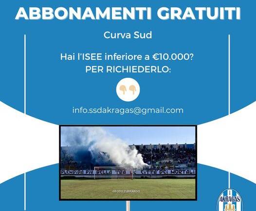 SSD AKRAGAS 2018 SRL – COMUNICAZIONE AI TIFOSI