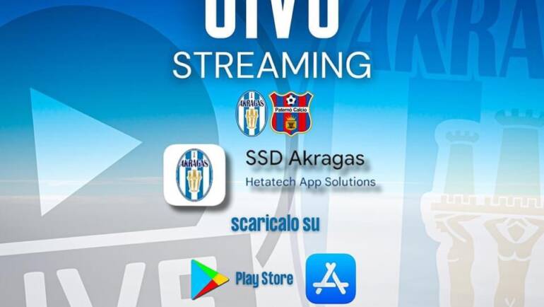 Domenica 24 novembre Akragas-Paterno’ sarà trasmessa in diretta streaming SOLAMENTE sulla nuova app SSD AKRAGAS per android e apple